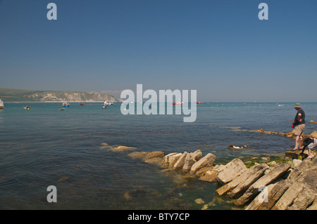 Swanage Bay-Blick vom Peveril Point Stockfoto