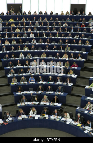 Plenarsaal mit Abgeordneten des Europäischen Parlaments, Straßburg, Frankreich Stockfoto