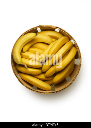 Draufsicht der Scheffel Korb gelbe Bananen Stockfoto