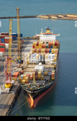 Containerschiff, Hafen von Napier, Napier, Hawkes Bay, North Island, Neuseeland Stockfoto