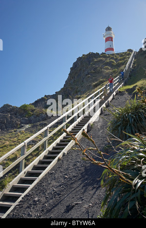 Berühmte Treppe zu historischen Cape Palliser Leuchtturm (1897), Wairarapa, Nordinsel, Neuseeland Stockfoto
