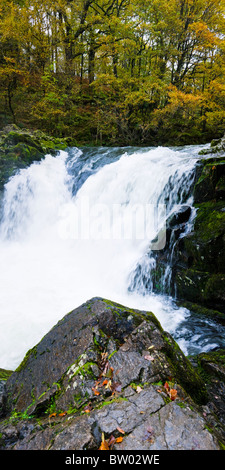 Skelwith Kraft Wasserfall auf dem Fluss Brathay an Skelwith Bridge im Nationalpark Lake District, Cumbria, England. Stockfoto