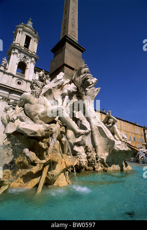 Italien, Rom, Piazza Navona, Brunnen der vier Flüsse Stockfoto