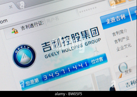 Detail der Screenshot von Webseite von Geely Holdings chinesischen Fahrzeugbau-Unternehmen Stockfoto