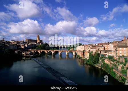 Frankreich, Albi, Fluss Tarn, Brücke und Kathedrale Stockfoto