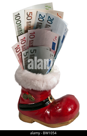 Weihnachten-Boot mit verschiedenen Euro-Banknoten Stockfoto