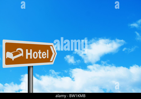 Foto-realistische 'Hotel' touristischen Hinweisschild mit Platz für Ihren Text / Redaktion overlay Stockfoto