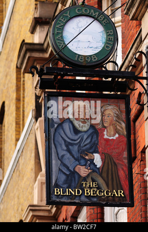 Der blinde Bettler Pub Schild, Whitechapel Road, London, England, UK Stockfoto