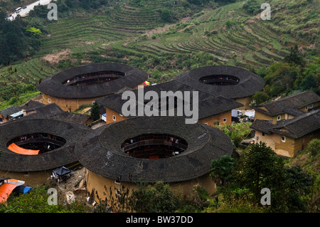 Die großen Tulou-Gebäude in der Yongding Region Nanjing Grafschaft in Fujian. Stockfoto