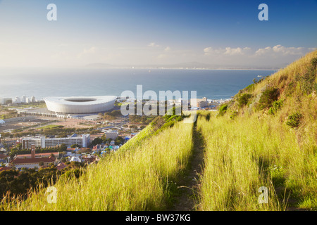 Blick auf Green Point Stadion vom Signal Hill, Cape Town, Western Cape, Südafrika Stockfoto