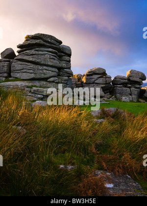 Combestone Tor im Dartmoor National Park in der Nähe von Hexworthy, Devon, England. Stockfoto