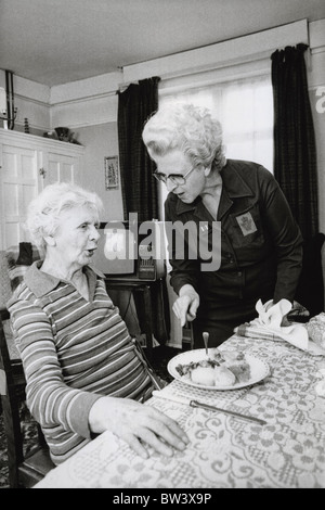 Dame aus WRVS geben hausgemachte Abendessen, ältere Dame in ihrem Haus Stockfoto