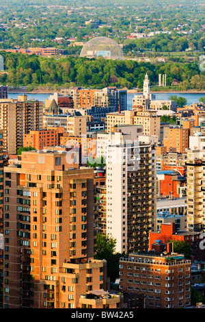 Ansicht von Montreal vom Mount Royal bei Sonnenuntergang, Montreal, Quebec Stockfoto