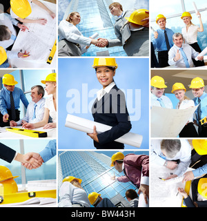 Collage aus Business-Teams und Führer arbeiten in der Architektur Stockfoto