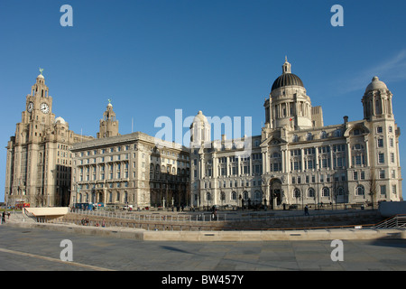 Die drei Grazien, Liverpool Waterfront, Pier Head, Liverpool, Merseyside, England, Vereinigtes Königreich Stockfoto