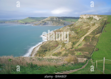 Blick vom St. Aldhelm Richtung Westen vorbei an Chapmans Pool Stockfoto