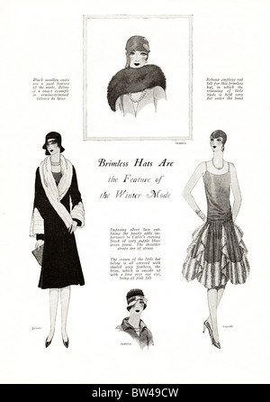 1928-Magazin Mode Illustration der Kleidung von Designern Jenny & Callot mit Hüte von Reboux Stockfoto