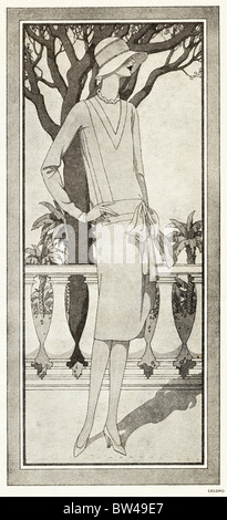 1928-Magazin Mode Illustration der Kleider vom Designer Lelong Stockfoto