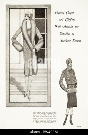 1928-Magazin-Mode Illustration von Kleidung von Designern (l-R) Patou & Redfern Stockfoto