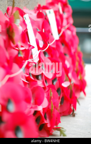 Roter Mohn Kränze am Ehrenmal Stockfoto