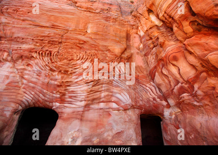 Jordan, Grafschaft Ma'an, Petra, in der Nähe von Mebel Madbah, rot, Farbe, Farbe, braun, Layer, Layer, Stein, Steinen, Felsen, Felsen Stockfoto