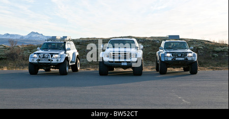 Modifizierte SUV im Nationalpark Thingvellir, Island. Stockfoto