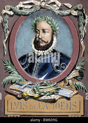 Camoes, Luis Vaz de (1524-1580). Portugiesischer Dichter. Kupferstich von Carter. Farbige. Stockfoto