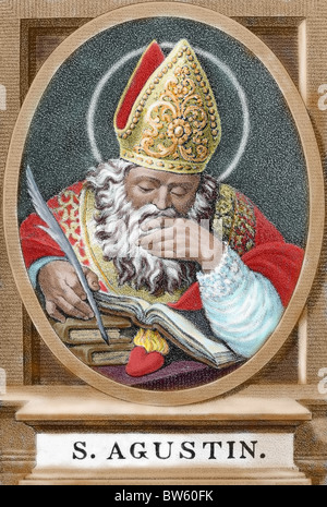 Augustinus (354-430). Afrikanischer Bischof, Arzt und Vater der Kirche. Farbige Gravur. Stockfoto