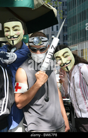 Anonyme Gruppe Proteste außen Kirche von Scientology Stockfoto