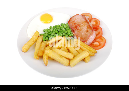 Schinken mit Spiegelei und Pommes frites Stockfoto