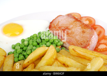 Schinken mit Spiegelei und Pommes frites Stockfoto