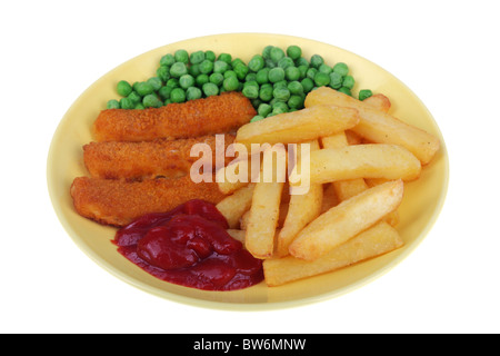 Fischstäbchen und Pommes frites Stockfoto