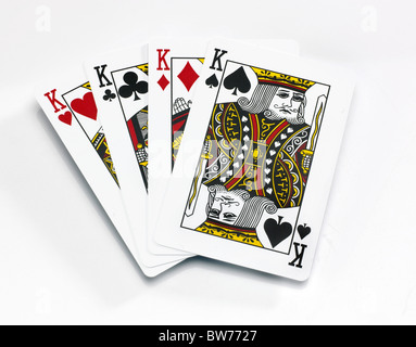 Aus einer Packung von Spielkarten vier King Karten auf einem weißen Hintergrund Stockfoto