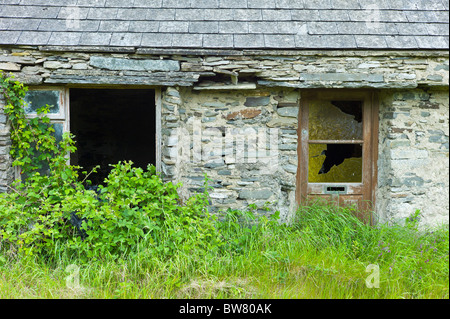 Verlassenen alten Periode Stein Ferienhaus heruntergekommenen und Renovierung, County Clare, Irland Stockfoto