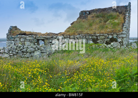 Verfallene alte Steinhaus mit Entwicklung Potential, Connemara, County Galway, Irland Stockfoto