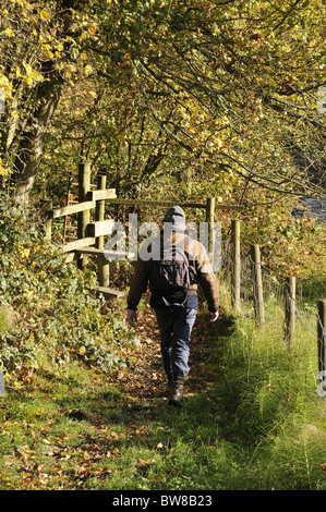 Rückansicht des Mannes entlang Land Wanderweg in Richtung Stil Stockfoto