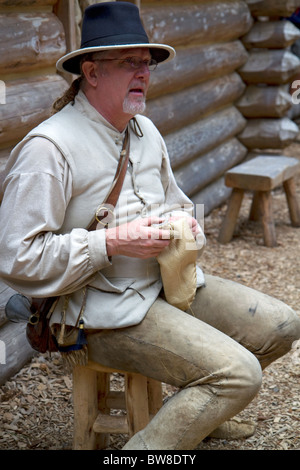 Historisches Reenactment an Fort Clatsop National Memorial in der Nähe von Astoria, Oregon, USA. Stockfoto