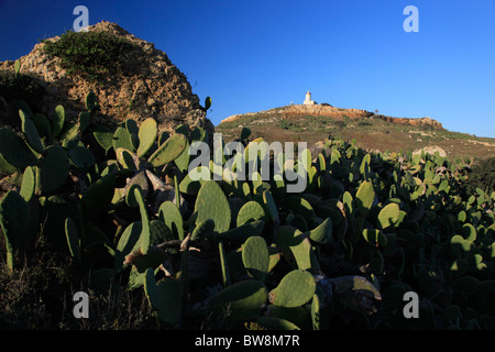 Der Leuchtturm auf Ta Gordan Hügel in Gozo in Malta. Stockfoto