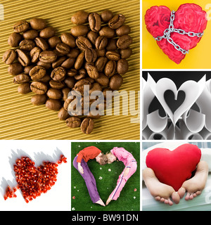 Collage aus verschiedenen Formen von Herz als Symbol für den Valentinstag Stockfoto