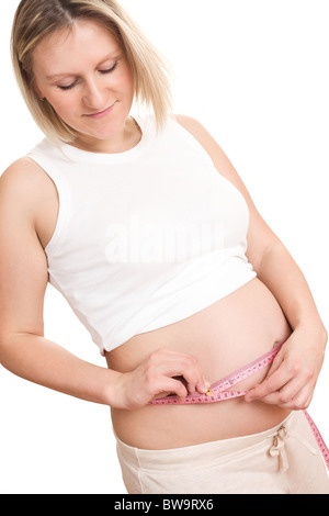 Studioaufnahme von schwangeren misst Bauch Stockfoto