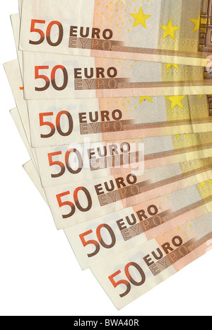 Viele der 50 Euro-Banknoten aufgefächert hautnah. Stockfoto