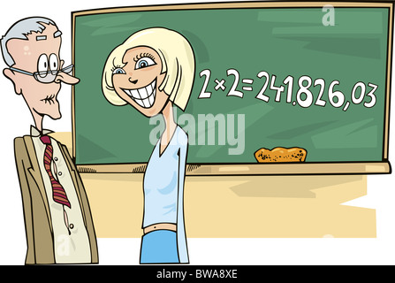 Illustration der Schulmädchen mit mathematische problem Stockfoto