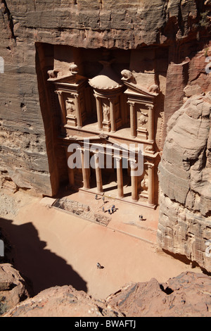 Erhöhten Blick auf Al Khazneh (oder Treasury), Petra, Jordanien Stockfoto