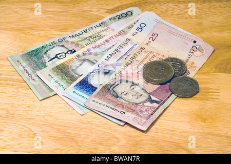 Mauritianische Währung Banknoten und Münzen - Mauritius Stockfoto