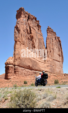 Motorradfahrer im Arches National Park Stockfoto