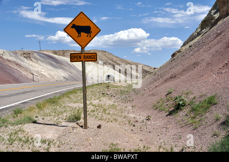 Vieh Bereich Schild "geöffnet", Süd-Utah Stockfoto