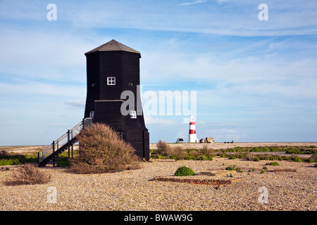 Orford Ness Black Beacon und Leuchtturm Stockfoto