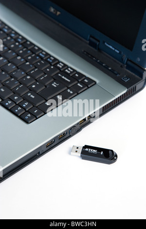 Industrie, Computer, Komponenten, 8-Gigabyte portable USB-Flash-Stick Laufwerk Speichermedium neben Laptop Computer USB-port Stockfoto