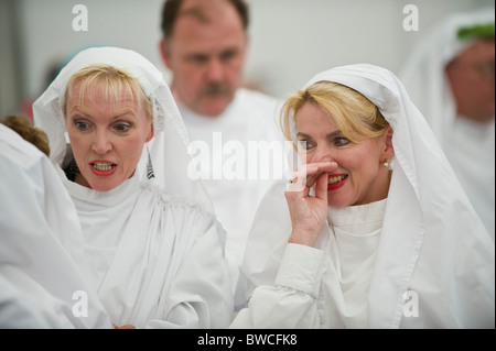 Mitglieder von Gorsedd Barden in Roben versammeln sich für eine Zeremonie am National Eisteddfod of Wales jährliche walisische Kulturfestival Stockfoto