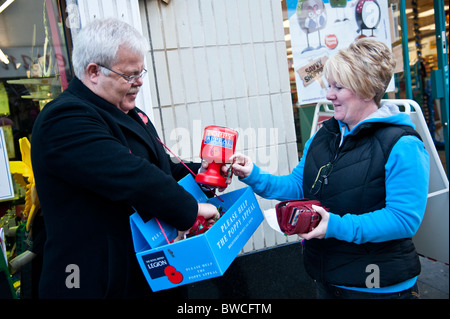 Freiwilliger Verkauf Gedenktag Mohn an eine Frau, UK Stockfoto